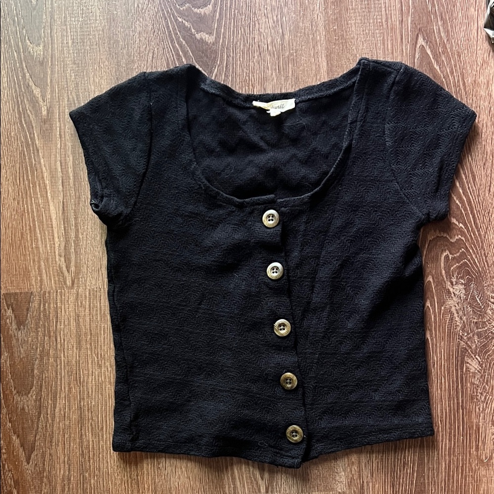Madewell Black Short Sleeve scoop neck Button Down Top XS